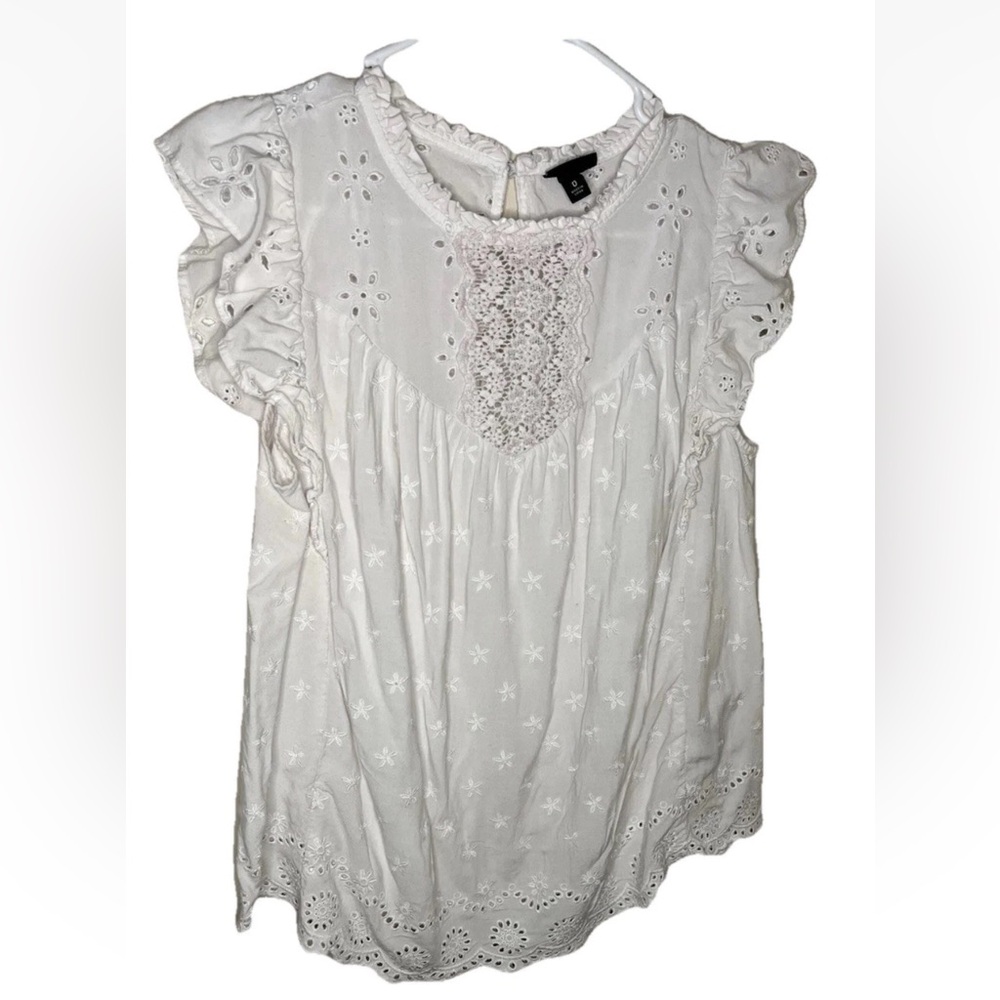 Torrid Women’s White Eyelet Flutter Sleeve Size 0X EUC Boho Cottagecore Fairy - Picture 2 of 6